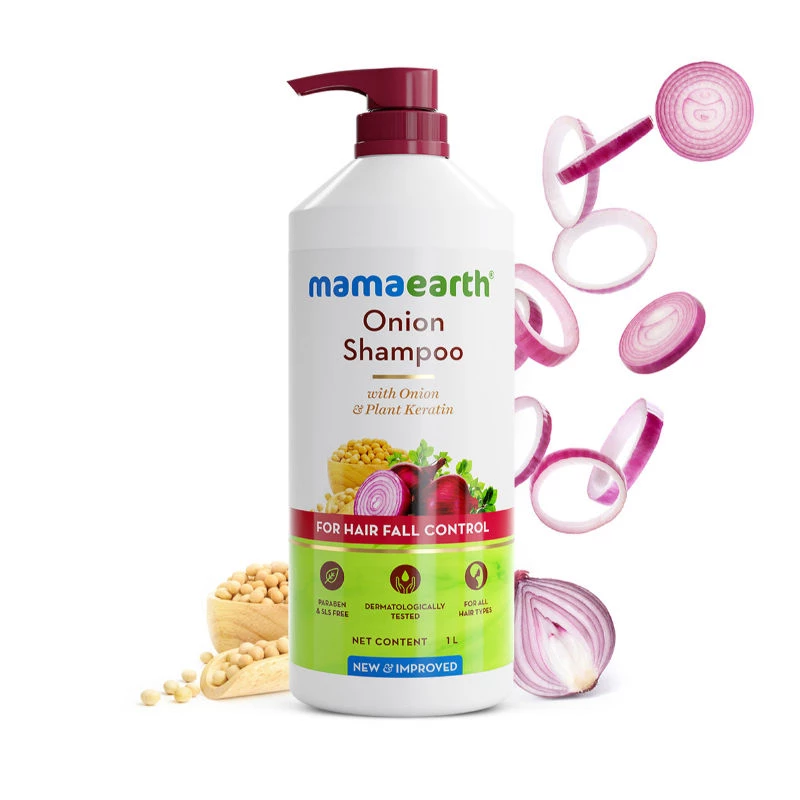 Mamaearth Onion Shampoo For Hair Fall Control & Hair Growth With Onion & Plant Keratin, 1000 ml-1.webp